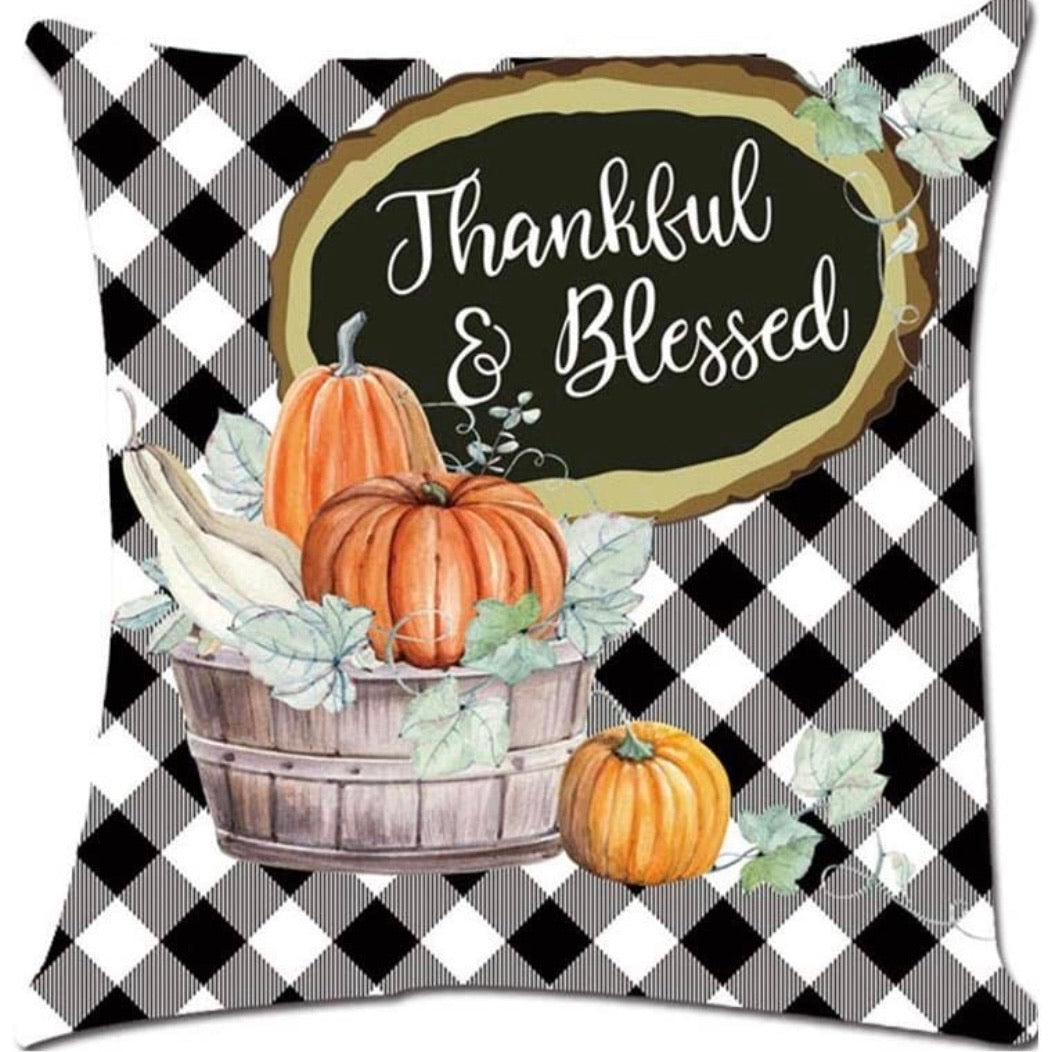 Plaid Pumpkin Throw Pillow Cover