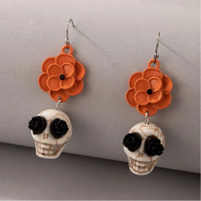 Flower Skull Dangle Earrings