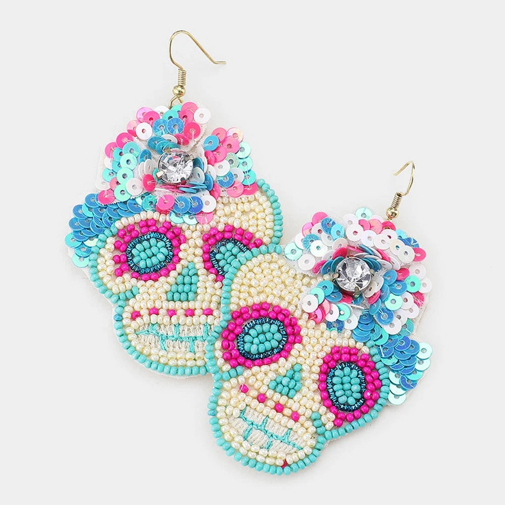 Beaded Sugar Skull Earrings