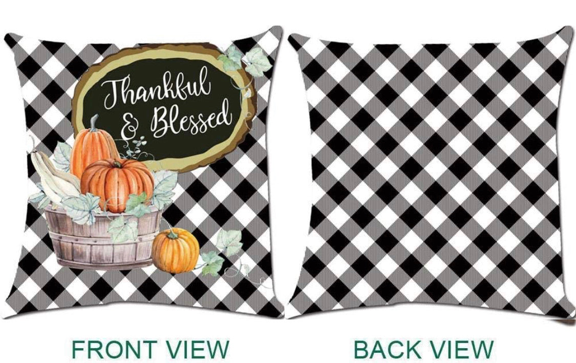 Plaid Pumpkin Throw Pillow Cover