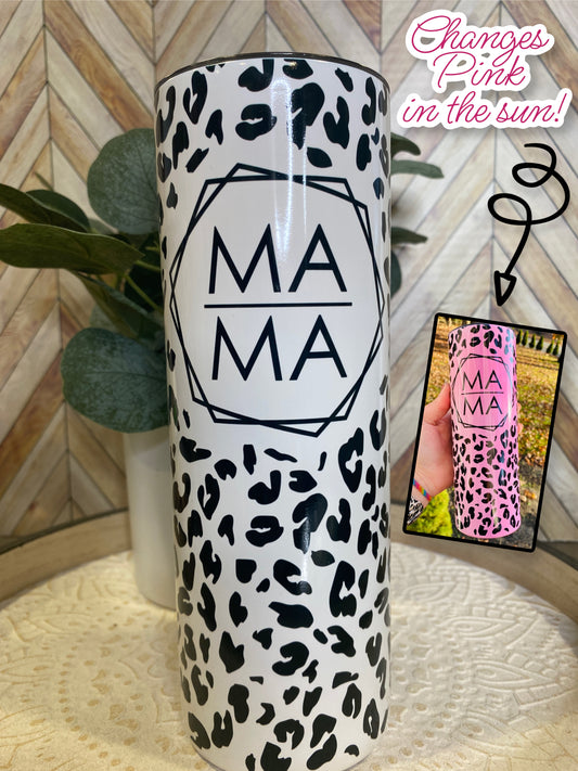 20oz Black Leopard Mama Tumbler - UV changes!