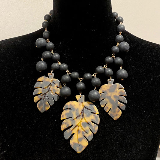 Tortoiseshell Monstera Leaf Statement Necklace