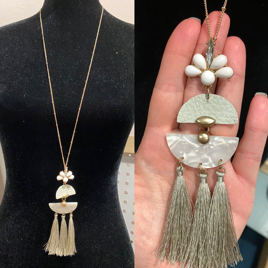 Long Gray Tassel Necklace